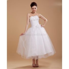 Vestido de novia romántico tafetán plisado con cenefa