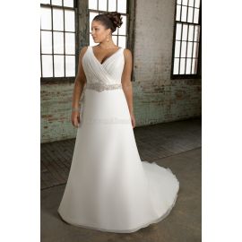Vestido de novia clásico de línea A sin mangas de talla grande