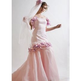 Petite vestidos de novia sirena rosa con flores