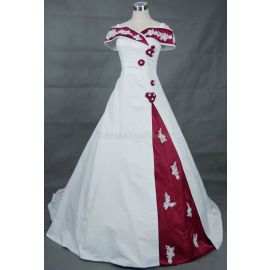 Elegante vestido de novia formal con escote al hombro con aplique