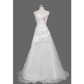 Vestido de novia romántico de tren capilla con cremallera y borde