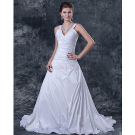 Vestido de novia atemporal hasta el suelo con cintura natural confeccionado en raso elástico