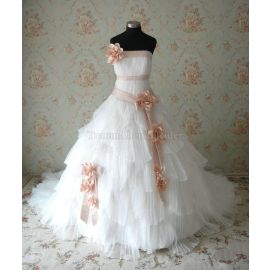 Vestido de novia romántico de organza de fantasía de cintura baja