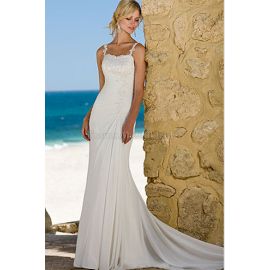 Vestido de novia elegante con cuentas de tirantes finos de playa