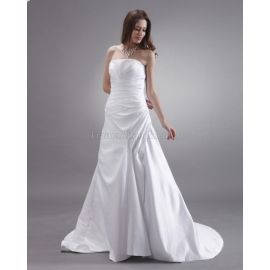Vestido de novia pomposo sirena sin mangas realizado en raso elástico