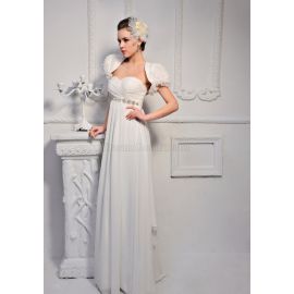 Vestido de novia de lujo en gasa con cenefa y cuerpo plisado