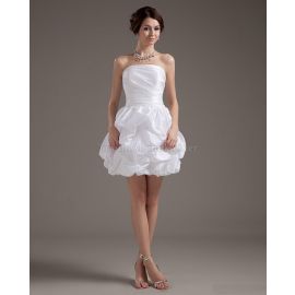 Vestido de novia mini tafetán cintura natural palabra de honor
