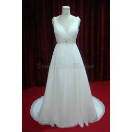 Vestido de novia de gasa sin mangas de línea A sin espalda
