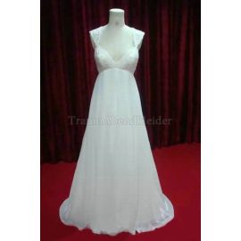 Extravagante vestido de novia sin espalda realizado en gasa con aplique