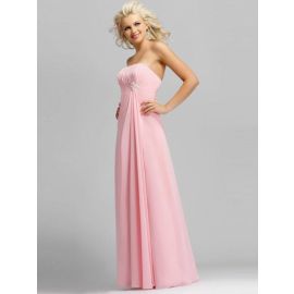 Elegante vestido largo de dama de honor con cremallera sin tirantes rosa