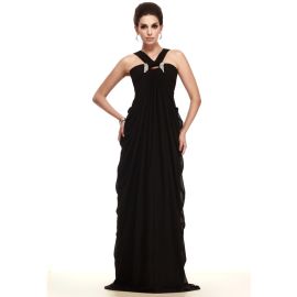 Elegantes vestidos de noche de gasa negros largos con correas.
