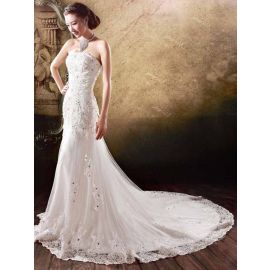 Noble vestidos de novia bordados sirena blanca con cola