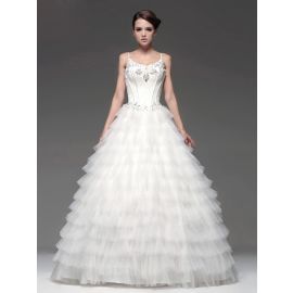 Magníficos vestidos de novia de varias capas de encaje de tul A-line con correas