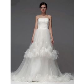 Elegantes vestidos de novia de dos niveles de una línea de organza blanca