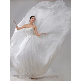 Glamorosos vestidos de novia fruncidos duquesa de tul satinado blanco con cola