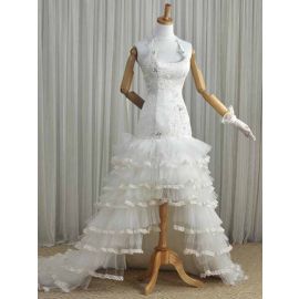 Vestidos de novia halter modernos sirena corto delantero trasero largo