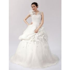 Glamorosos vestidos de novia fruncidos Corte en A de organza con drapeado