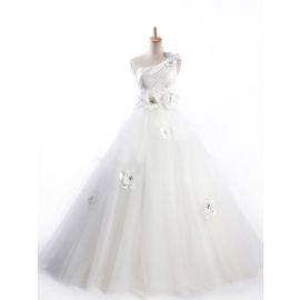 Glamorosos vestidos de novia de un hombro Corte en A de tul con cinturón