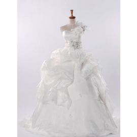 Glamorosos vestidos de novia de un hombro blanco línea A con drapeado