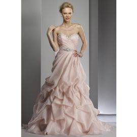 Elegante drapeado una línea de vestidos de novia de organza rosa