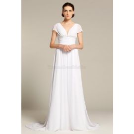 Extravagante vestido de novia imperio de manga corta con apliques