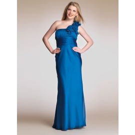 Elegantes vestidos de noche de un hombro gasa azul largo