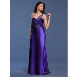 Glamorous un hombro vestidos de baile satén púrpura largo