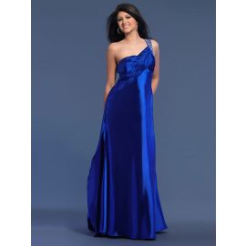 Elegantes vestidos de fiesta de un hombro Azul A-Line Satin Long