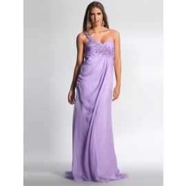 Elegantes vestidos de noche de un hombro lila largos con tren.