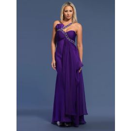 Exquisitos vestidos de fiesta de un hombro púrpura una línea de gasa larga