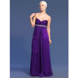 Elegantes vestidos de noche con volantes gasa púrpura con escote corazón