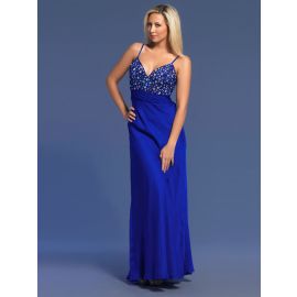 Elegantes vestidos de fiesta A-line chiffon azul largo con tirantes