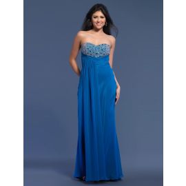 Elegantes vestidos de fiesta A-line azul largo con escote corazón