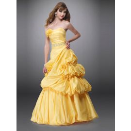 Vestidos de fiesta glamorosos amarillos largos con drapeado