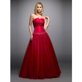 Elegante línea A vestidos de baile tul rojo largo