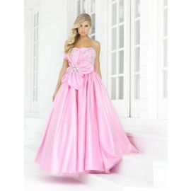 Elegante bordado A-Line vestidos de baile rosa largo