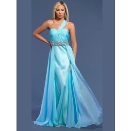 Elegantes vestidos de noche de un hombro Azul A-Line Long