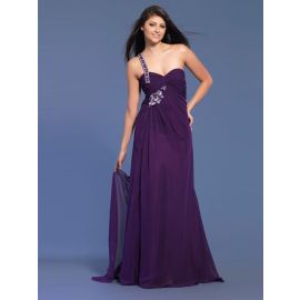 Elegantes vestidos de noche de un hombro gasa larga púrpura