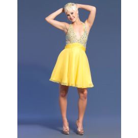 Elegantes mini vestidos halter amarillo