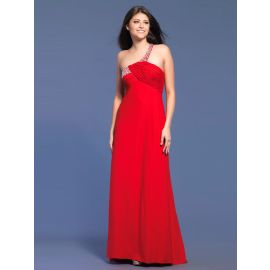 Elegantes vestidos de noche de un hombro Satén rojo Largo sin espalda