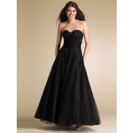 Elegantes vestidos de fiesta bordados tul negro largo