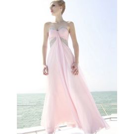 Petite vestidos de noche rosa línea A largos con escote corazón