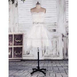 Vestido de novia elegante sin tirantes y sin mangas con apliques