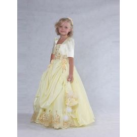 Exquisitos vestidos de niña de flores bordados amarillos con correas.