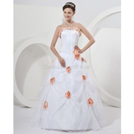 Vestido de novia pomposo de organza con tul sin mangas