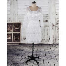 Vestido de novia transparente de manga larga con cintura natural hasta la rodilla