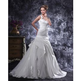 Vestido de novia romántico pomposo de un hombro con cintura profunda