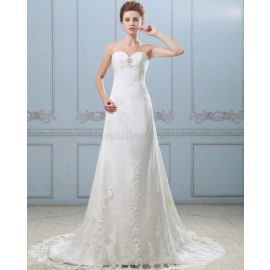 Vestido de novia romántico sin mangas de cintura natural de una línea