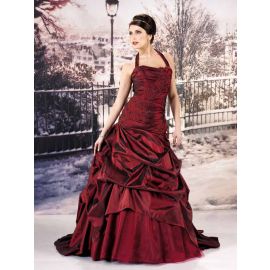 Elegante vestido de novia línea A halter rojo