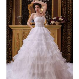 Vestido de novia princesa palabra de honor de organza con apliques